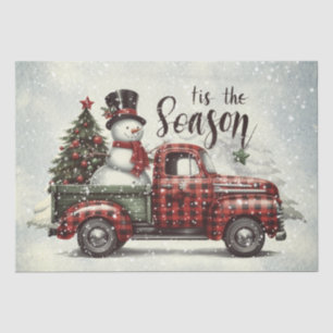 Papel De Seda Xadrez de Neve Truck Watercolor Natal