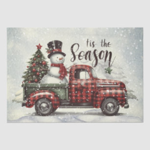 Papel De Seda Xadrez de Neve Truck Watercolor Natal
