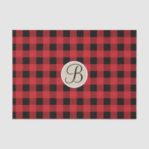 Papel De Seda Xadrez de Plaid Vermelho Preto Inicial Monograma R
