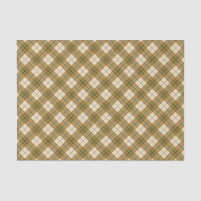 Papel De Seda Xadrez diagonal no ouro com listra verde (Frente )
