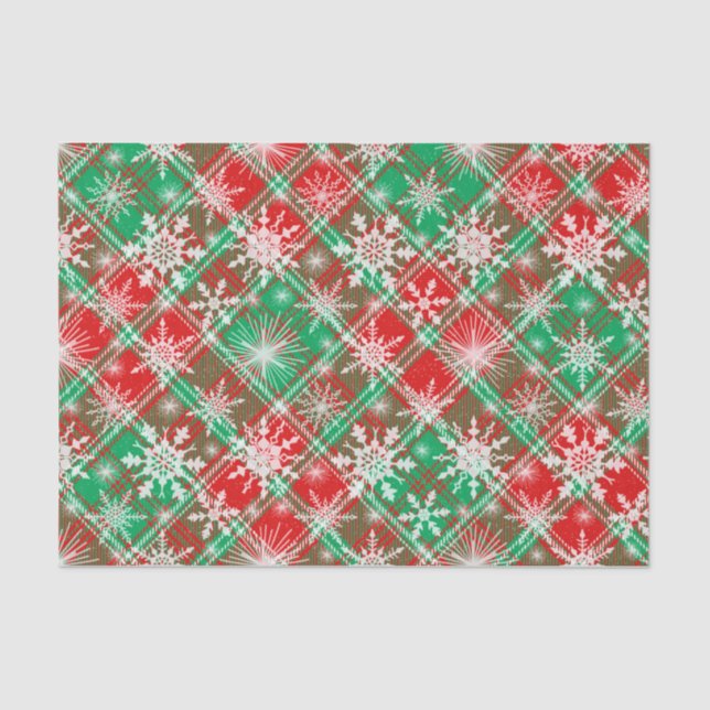 Papel De Seda Xadrez E Flocos De Neve Padrão De Natal 2 (Frente )