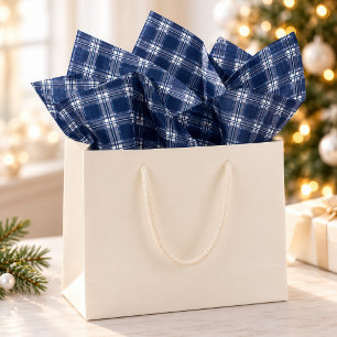 Papel De Seda Xadrez Escocês Azul Marinho de Natal 