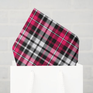 Papel De Seda Xadrez Escocês Rosa Preto Branco 