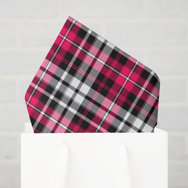 Papel De Seda Xadrez Escocês Rosa Preto Branco  (Sacola de presentes)