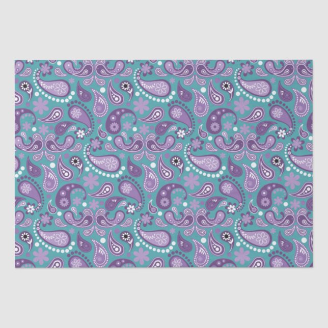 Papel De Seda Xadrez Escocês Roxo e Azul Shabby Chic (Frente )