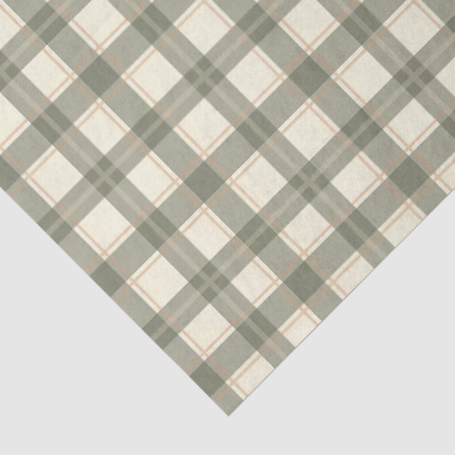 Papel De Seda Xadrez Escocês Sage Clássico  (Detalhes)