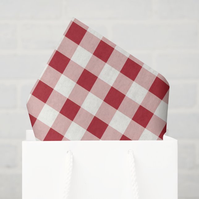 Papel De Seda Xadrez Escocês Vermelho e Creme Antigo (Sacola de presentes)