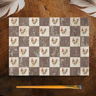 Papel De Seda Xadrez Fazenda Creme Marrom Galo Dourado