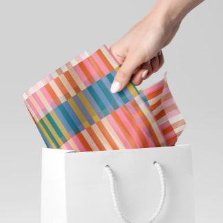 Papel De Seda Xadrez Festiva Moderna Laranja, Rosa, Azul e Verde