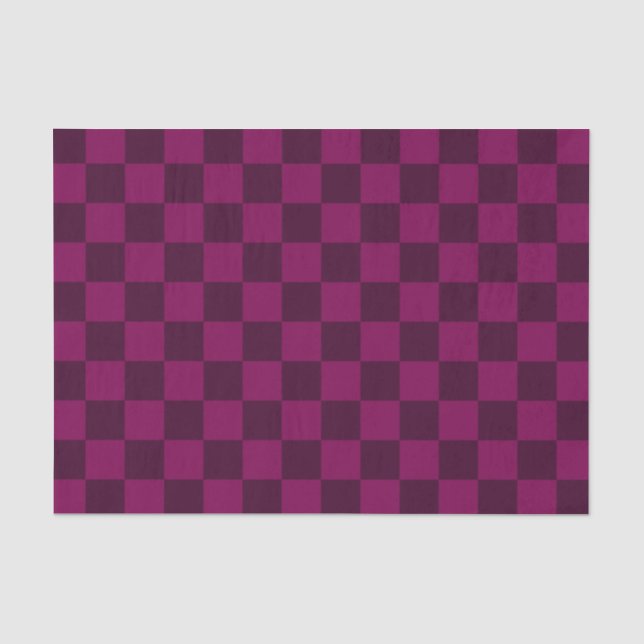 Papel De Seda Xadrez Geométrico Magenta e Marrom Escuro (Frente )