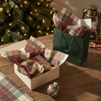 Papel De Seda Xadrez Natalino Tradicional Vermelho Burgundy e Ve