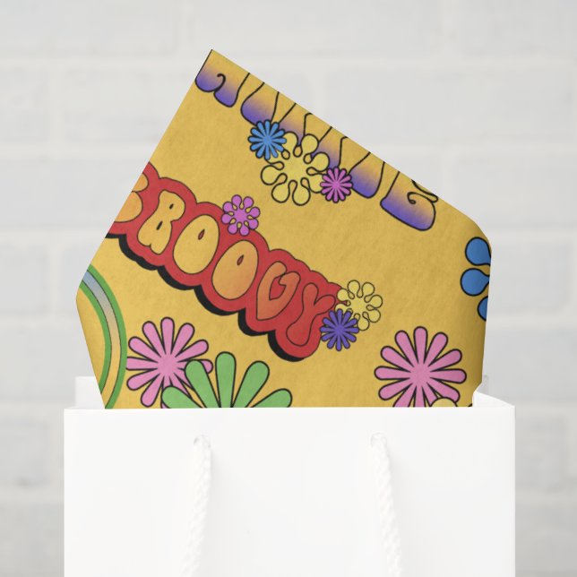 Papel de seda xadrez padrão hippie dos anos setent (Sacola de presentes)