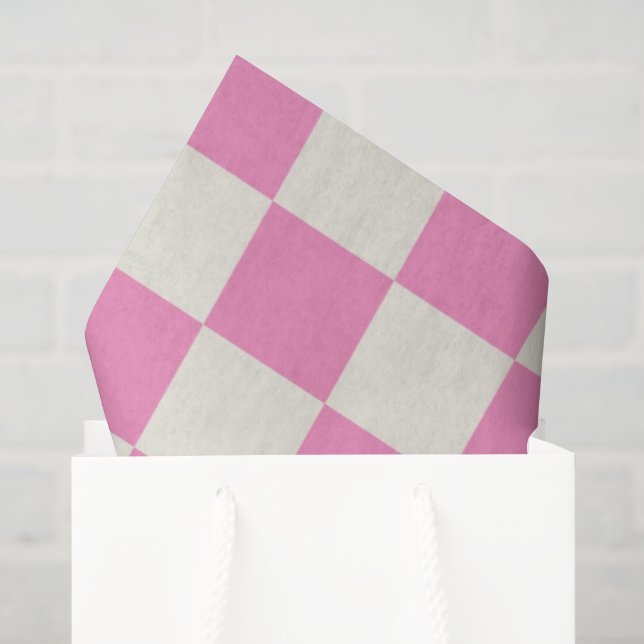 Papel De Seda Xadrez Preppy Rosa Branco Mod Retro (Sacola de presentes)