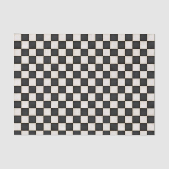 Papel De Seda Xadrez Preto e Branco Antigo (Frente )