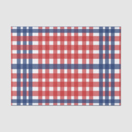 Papel De Seda Xadrez Red White e Blue Gingham