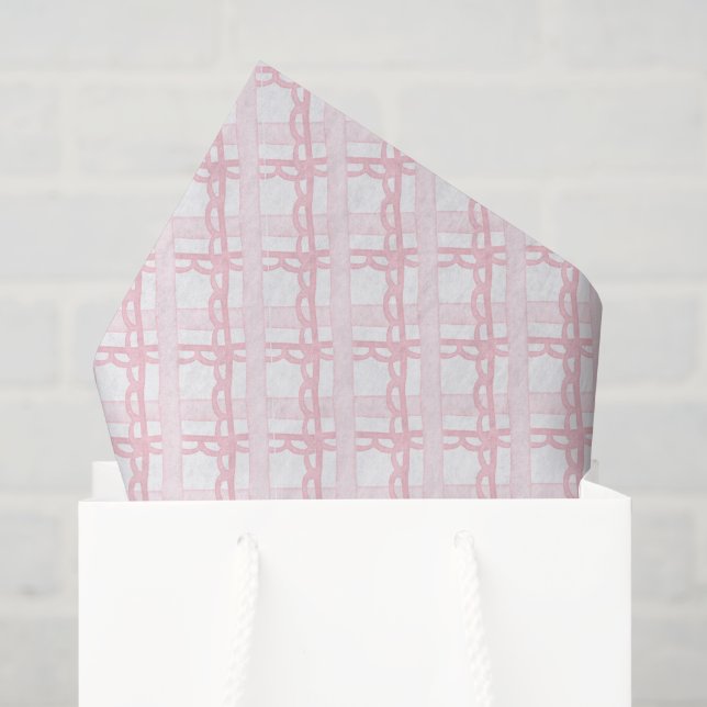 Papel De Seda Xadrez Rosa Aquarela (Sacola de presentes)