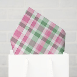 Papel De Seda Xadrez Rosa e Verde Préppy