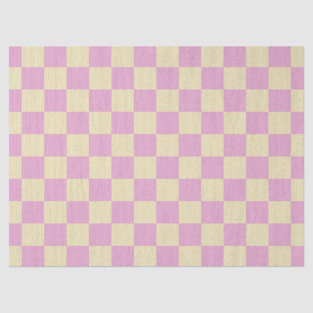 Papel De Seda Xadrez Rosa Pastel e Amarelo Claro (Frente )