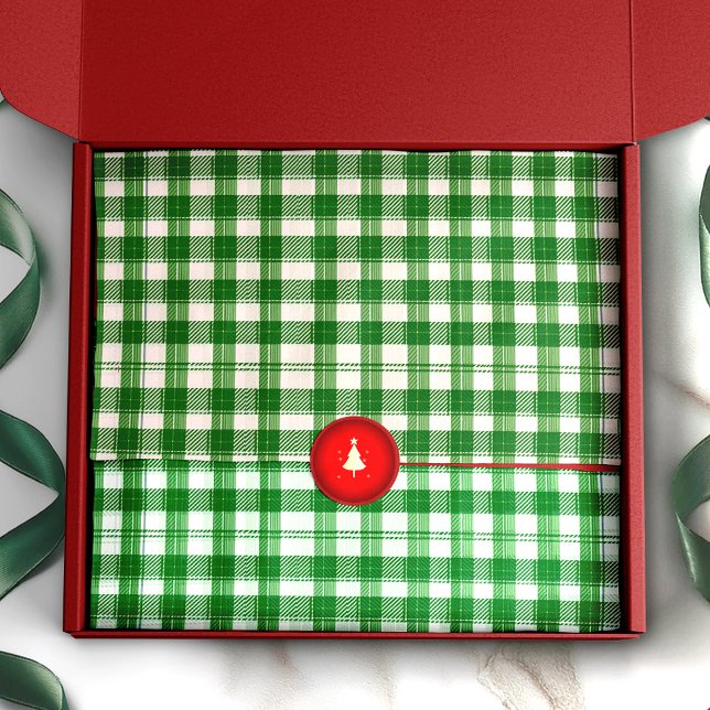 Papel De Seda Xadrez russa verde e branca controlada de forma tr (Wrap your gifts in style with this Classic Green Plaid Tissue Paper!)