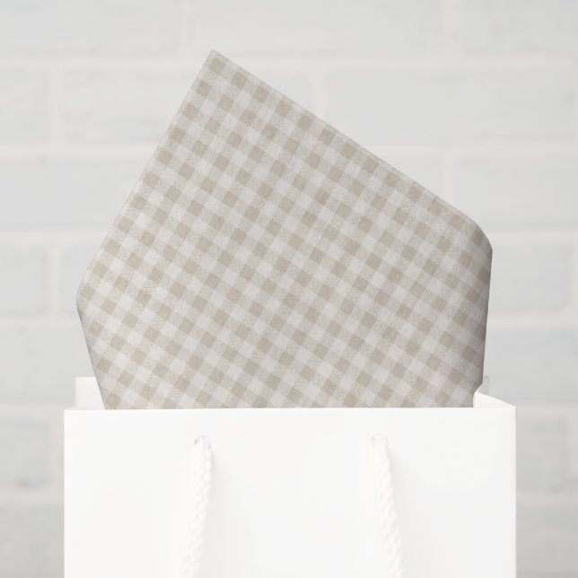 Papel De Seda Xadrez Rústico Bege Neutro (Sacola de presentes)