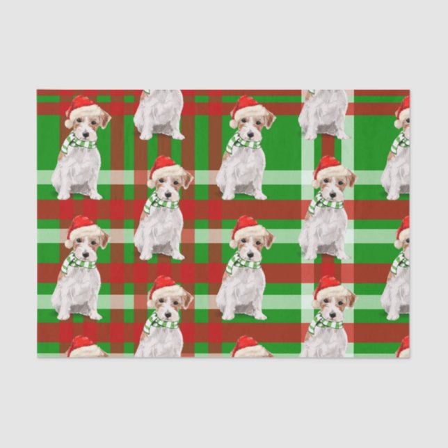 Papel De Seda Xadrez Verde com Jack Russell Terrier no Natal (Frente )