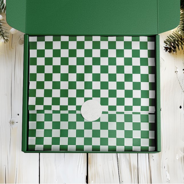 Papel De Seda Xadrez Verde e Branco de Férias (Criador carregado)