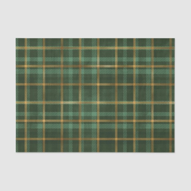 Papel De Seda Xadrez verde e Dourada de Tartan (Frente )