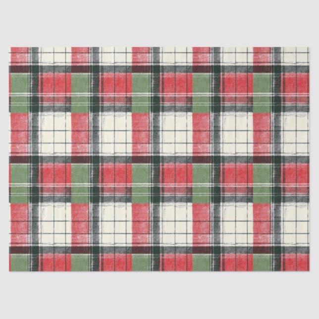 Papel De Seda Xadrez verde e vermelho clássico desgastado (Frente )