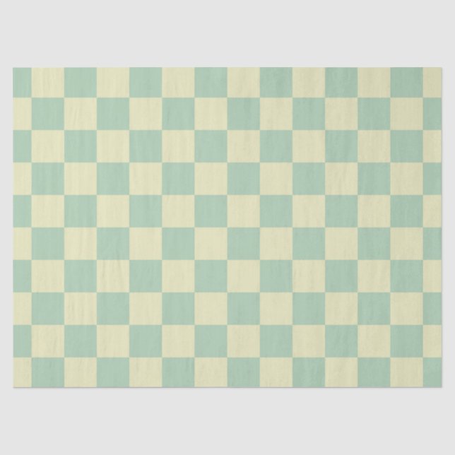 Papel De Seda Xadrez Verde Menta Pastel e Amarelo Pálido (Frente )
