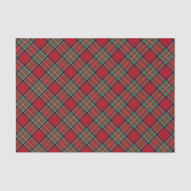 Papel De Seda Xadrez Verde Vermelho Rustic Clássico Stewart Tart (Frente )