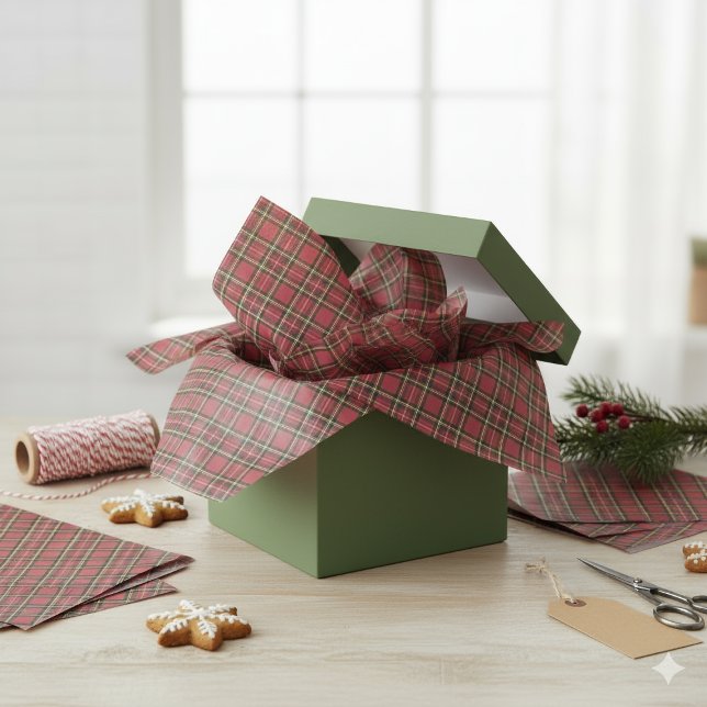 Papel De Seda Xadrez Vermelha de Tartan no Natal russo (Rustic Christmas Holiday Red Tartan Plaid Tissue Paper)