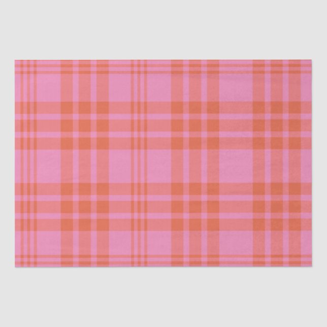 Papel De Seda Xadrez Vichy Laranja Rosa Quadriculado  (Frente )