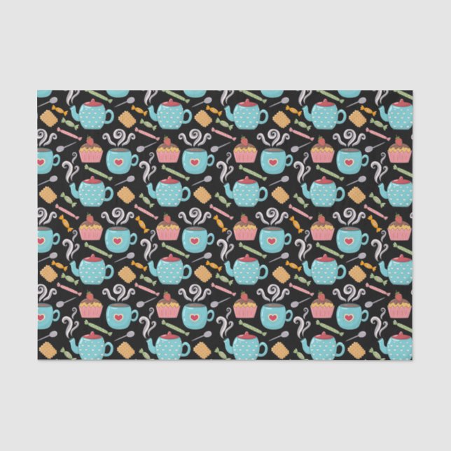 Papel De Seda Xícara de café Tea Biscuit Cupcake Teapot Black (Frente )