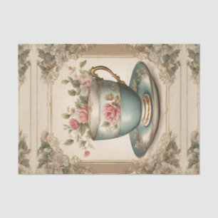 Papel De Seda Xícara de Chá Floral Vintage Francesa Rústica