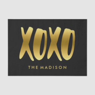 Papel De Seda XOXO abraça e beija o preto Dourado da tipografia