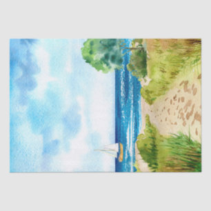 Papel De Seda Yacht Seascape Watercolor