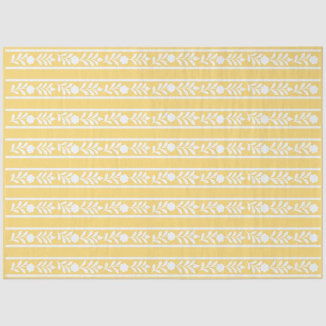 Papel De Seda Yellow Bone Inlay Floral Border Decoupage Paper (Frente )