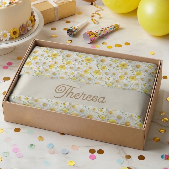 Papel De Seda Yellow Watercolor Wildflowers Pattern  (Criador carregado)