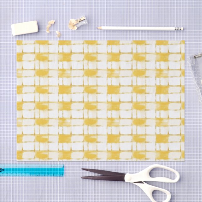 Papel De Seda Yellow White Plaid Stripes Birthday (Arte )