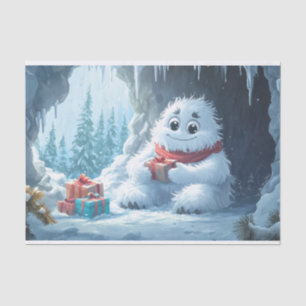 Papel De Seda Yeti Adorável com Presentes de Natal em uma Cavern