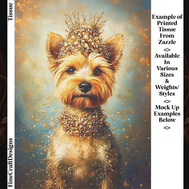 Papel De Seda Yorkie Dog, Gold Crown & Jewel Collar EA5 Decoupag (Criador carregado)