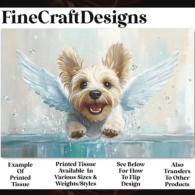 Papel De Seda Yorkie Filhote Voador Com Asas AU9 Decoupage (Criador carregado)