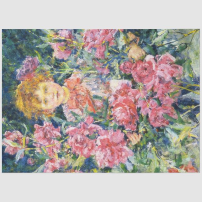 Papel De Seda Young Boy with Red Peony Flowers (por Robert Reid) (Frente )