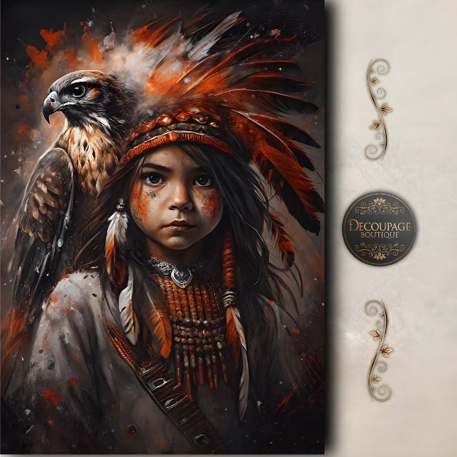 Papel De Seda Young Brave & Eagle Headdress Decoupage (Young Brave & Eagle Headdress Decoupage Tissue Paper)