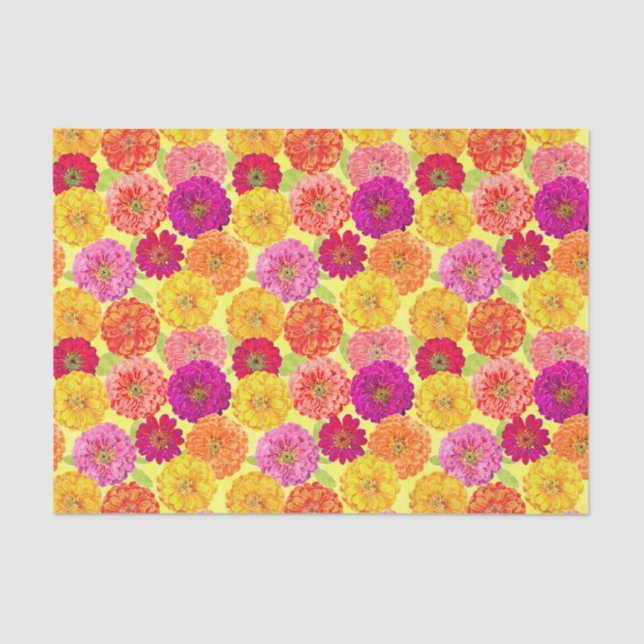 Papel De Seda Zinnia Amarelo, Rosa, Laranja Botânico (Frente )