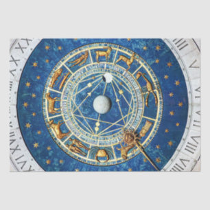Papel De Seda Zodiac Wheel Blue Dourado Star Sinais Célestiais C