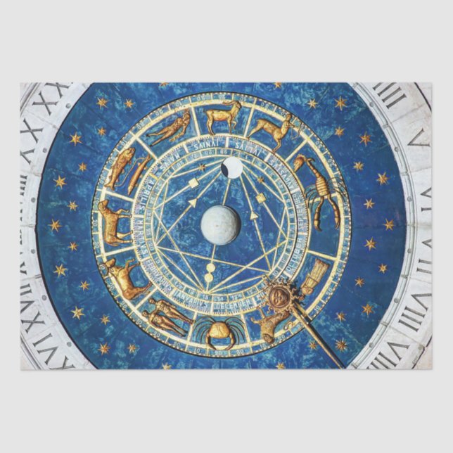Papel De Seda Zodiac Wheel Blue Dourado Star Sinais Célestiais C (Frente )