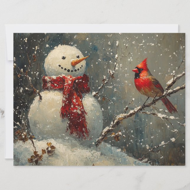 Papel de snowman e Cardinal para pintura a óleo (Frente)