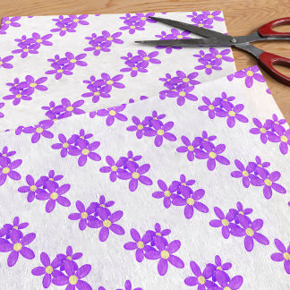 Papel de Tecido Branco Floral de Padrão Flor Roxo