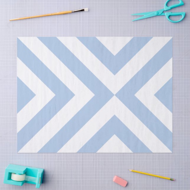 Papel de Tecido Claro Azul e Branco sobre Chevrons (Arte )